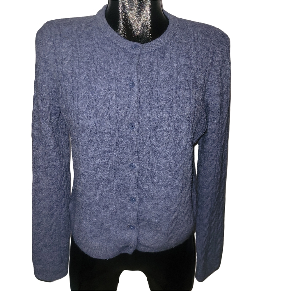 H&M Blue Button-Up Cable Knit Wool Blend Cardigan Sweater Size M
